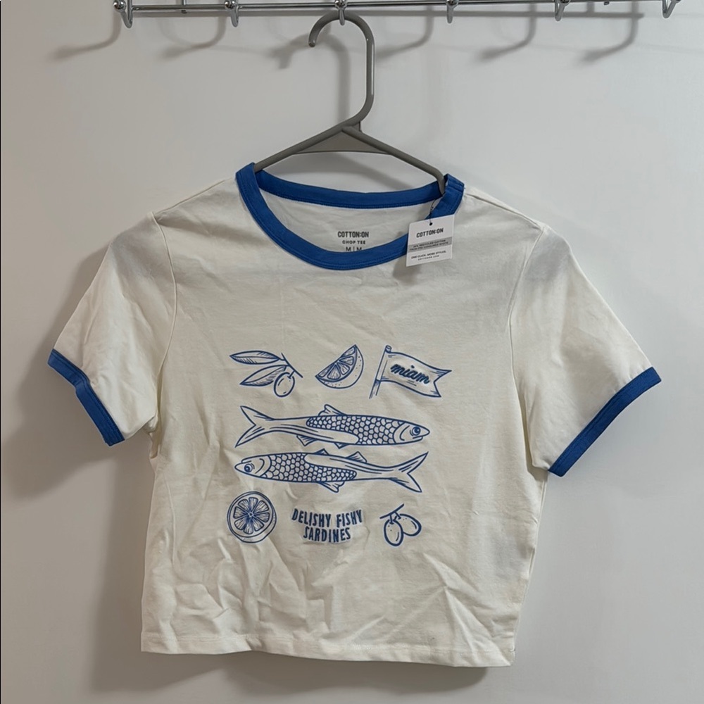 Cotton On Blue and White Fish Graphic Tee